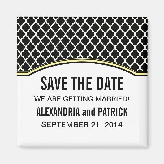 Geel Elegant Quatrefoil Save the Date Magnet (Voorkant)
