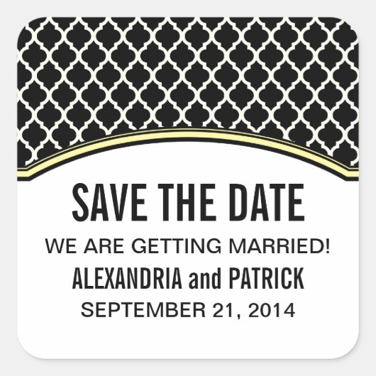 Geel Elegant Quatrefoil Save the Date Stickers (Voorkant)