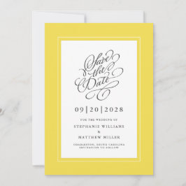 Geel Elegant Trouwkaart Calligrafie Script Chic Save The Date