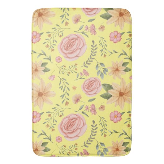 Geel Elegant  Wildflower Pattern Badmat (Voorkant Verticaal)