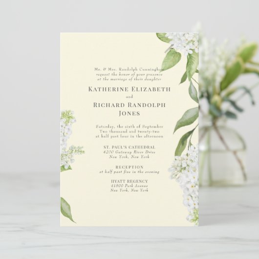 Geel Elegant Wit Hydrangea Bruiloft Kaart (Staand voorkant)