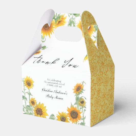 Geel Elegant Zonnebloem Zonnig Baby shower Bedankdoosjes (Achterkant)