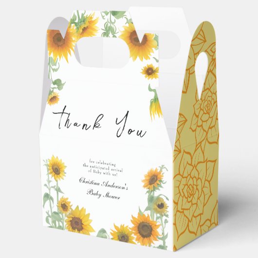 Geel Elegant Zonnebloem Zonnig Baby shower Bedankdoosjes (Geopend)