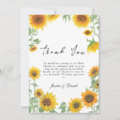 Geel Elegant Zonnebloem Zonnig Baby shower Bedankkaart (Voorkant)