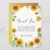 Geel Elegant Zonnebloem Zonnig Baby shower Bedankkaart (Voorkant / Achterkant)