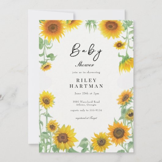 Geel Elegant Zonnebloem Zonnig Baby shower Kaart (Voorkant)