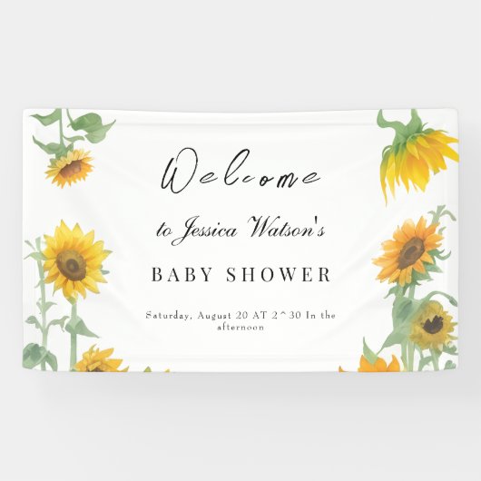 Geel Elegant Zonnebloem Zonnig Baby shower Spandoek (Horizontaal)