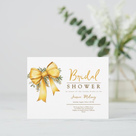 Geel elegante coquette bruids douche uitnodiging (Staand voorkant)