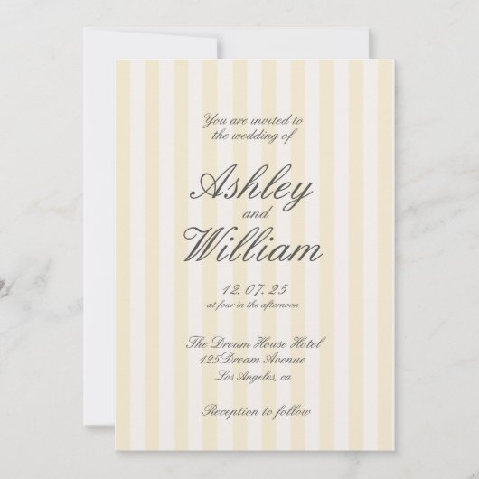 Geel  Elegante Gestreepte Huwelijk Kaart (Voorkant)