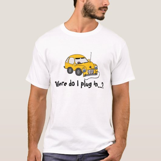 Geel elektrisch autootje... T-shirt (Voorkant)