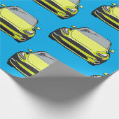 Geel Elektrisch Voertuig SUV Auto Blauwe Achtergro Cadeaupapier (Hoek)