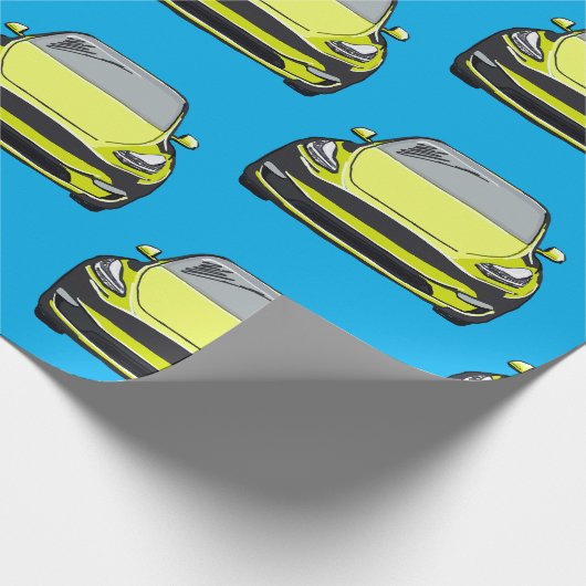 Geel Elektrisch Voertuig SUV Auto Blauwe Achtergro Cadeaupapier (Hoek)