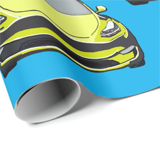 Geel Elektrisch Voertuig SUV Auto Blauwe Achtergro Cadeaupapier (Rol Hoek)