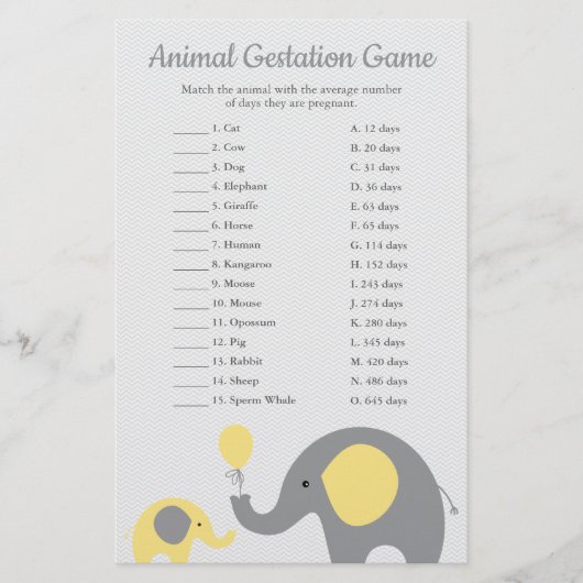 Geel Elephant Animal Gast Match Shower Game Flyer (Voorkant)