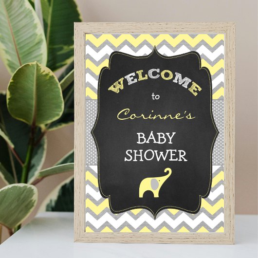 Geel Elephant Baby shower 8x10 Welkomstteken Poster