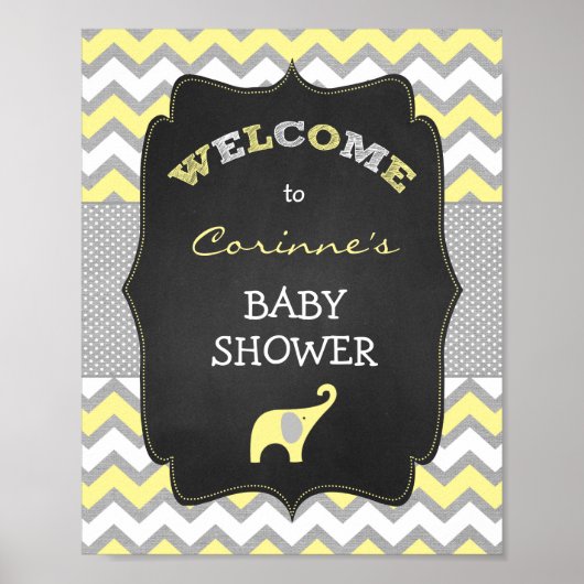 Geel Elephant Baby shower 8x10 Welkomstteken Poster (Voorkant)