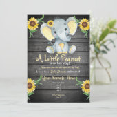Geel Elephant Baby shower-uitnodiging, bijtend Kaart (Staand voorkant)