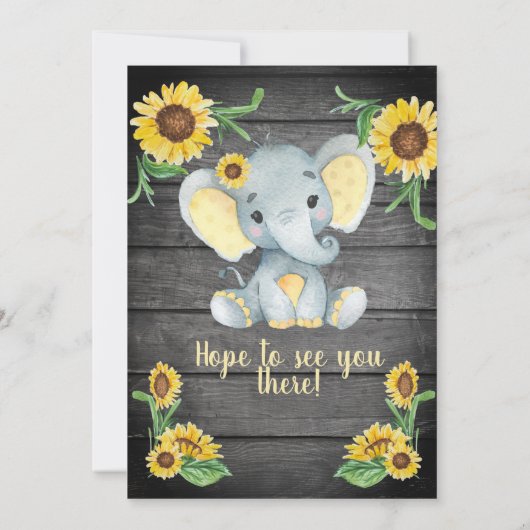 Geel Elephant Baby shower-uitnodiging, bijtend Kaart (Achterkant)