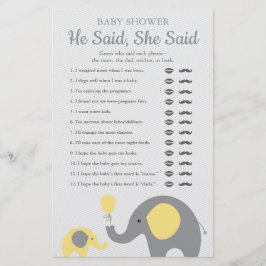 Geel Elephant Baby shower zei dat ze Game zei Flyer