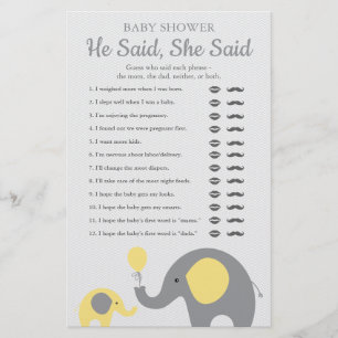 Geel Elephant Baby shower zei dat ze Game zei Flyer