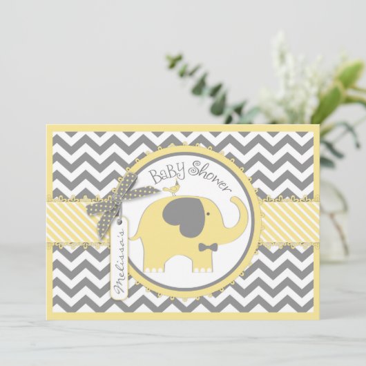 Geel Elephant Bow Stropdas Chevron Print Baby show Kaart (Staand voorkant)