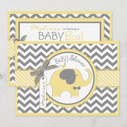 Geel Elephant Bow Stropdas Chevron Print Baby show Kaart (Voorkant / Achterkant)