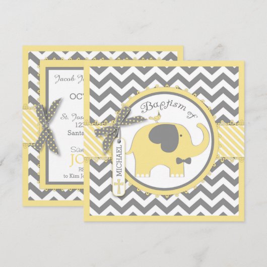 Geel Elephant Bow Stropdas Chevron Print Baptisme Kaart (Voorkant / Achterkant)
