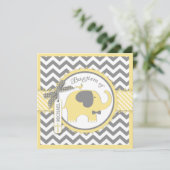 Geel Elephant Bow Stropdas Chevron Print Baptisme Kaart (Staand voorkant)