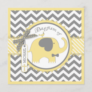 Geel Elephant Bow Stropdas Chevron Print Baptisme Kaart