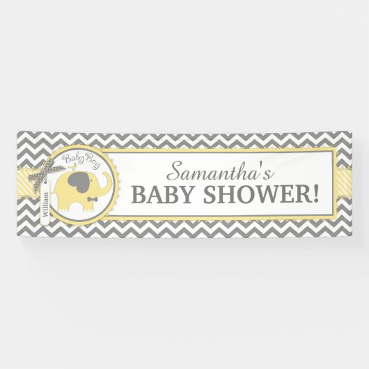Geel Elephant Boy Chevron Baby shower Spandoek (Horizontaal)