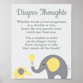 Geel ellefant Baby shower Diaper Thoughts Sign Poster