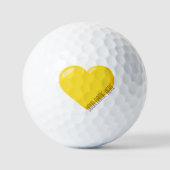 Geel Emoji Heart en Jouw naam Golfballen (Voorkant)