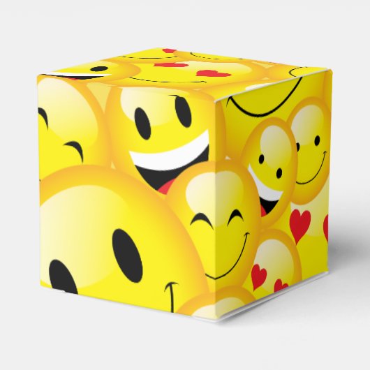 Geel Emoji Party Emoticon Gezichten Patroon Bedankdoosjes (Achterkant)