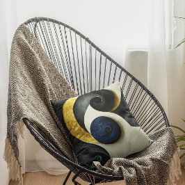 Geel en Abstract kunstontwerp voor Cream Kussen