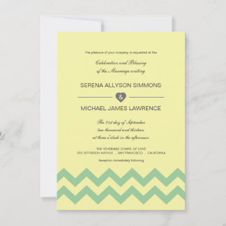 Geel en Aqua Chevron Wedding Invitations Kaart