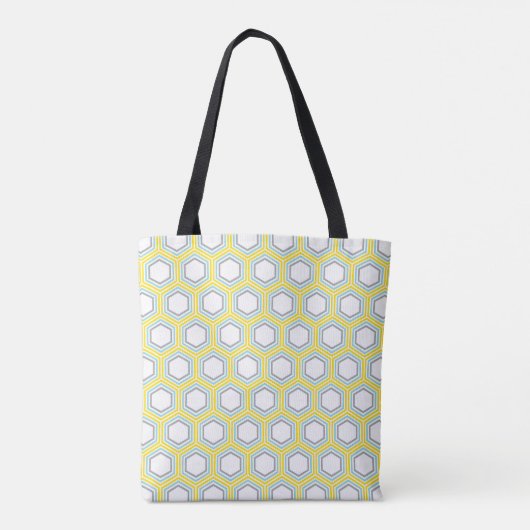 Geel en Aqua Geometrisch Patroon en Monogram Tote Bag (Achterkant)