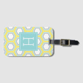 Geel en Aqua Honeycomb Pattern Monogrammed Bagagelabel (Voorkant (horizontaal))