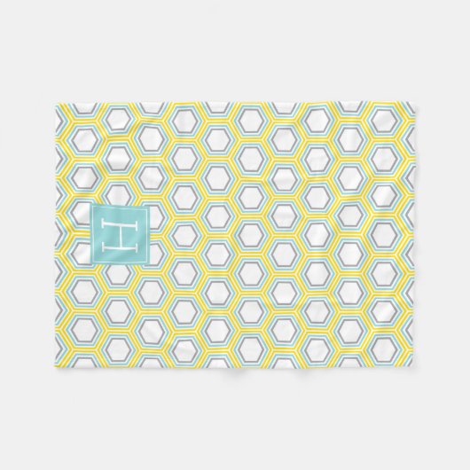 Geel en Aqua Honeycomb Pattern Monogrammed Fleece Deken (Voorkant (Horizontaal))