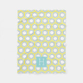 Geel en Aqua Honeycomb Pattern Monogrammed Fleece Deken (Voorkant)