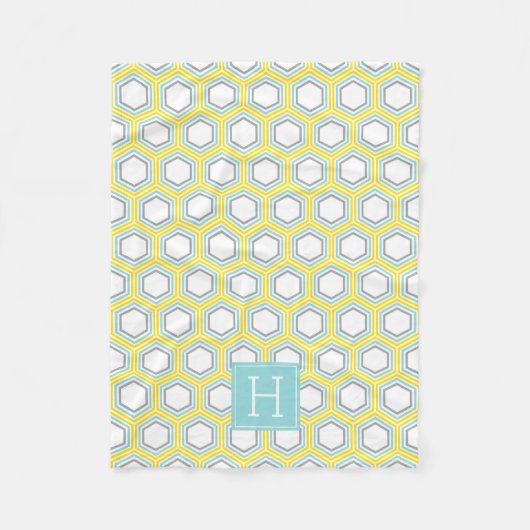 Geel en Aqua Honeycomb Pattern Monogrammed Fleece Deken (Voorkant)