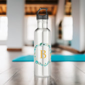 Geel en Aqua Monogram Bloemenkrans Waterfles