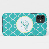 Geel en Aqua Monogram Quatrefoil Case-Mate iPhone Case (Achterkant (horizontaal))