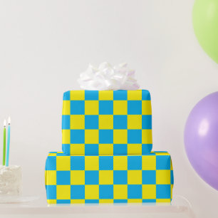 Geel en Aqua schaakbord Cadeaupapier