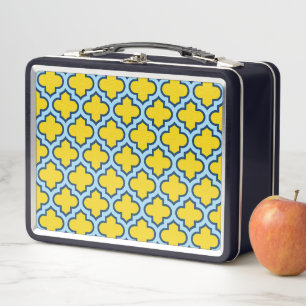 Geel en Baby Blue Trellis, Lattice, Quatrefoil