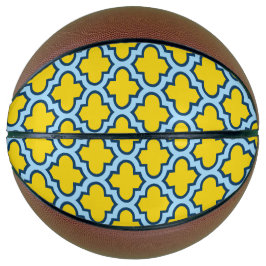 Geel en Baby Blue Trellis, Lattice, Quatrefoil Basketbal