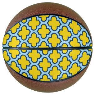 Geel en Baby Blue Trellis, Lattice, Quatrefoil Basketbal