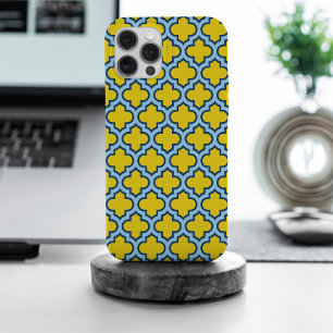 Geel en Baby Blue Trellis, Lattice, Quatrefoil iPhone 15 Pro Max Hoesje