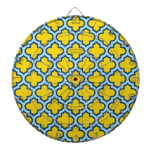 Geel en Baby Blue Trellis, Lattice, Quatrefoil Dartbord