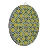 Geel en Baby Blue Trellis, Lattice, Quatrefoil Dartbord (Voorkant Links)