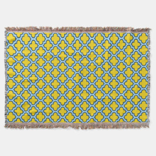 Geel en Baby Blue Trellis, Lattice, Quatrefoil Deken